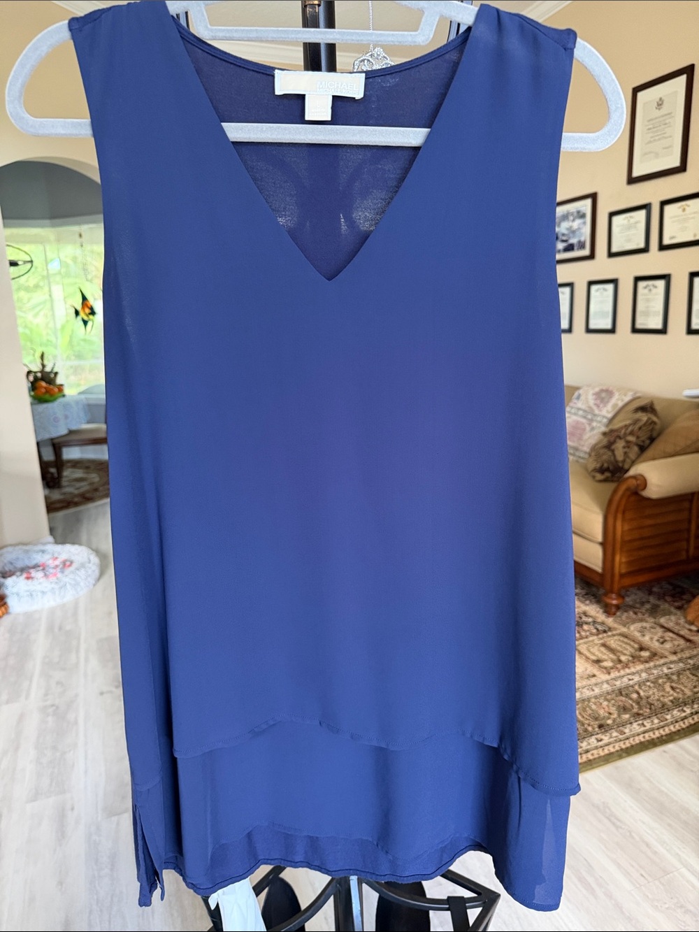 Michael Kors Royal Blue Layered V-Neck Chiffon Tank